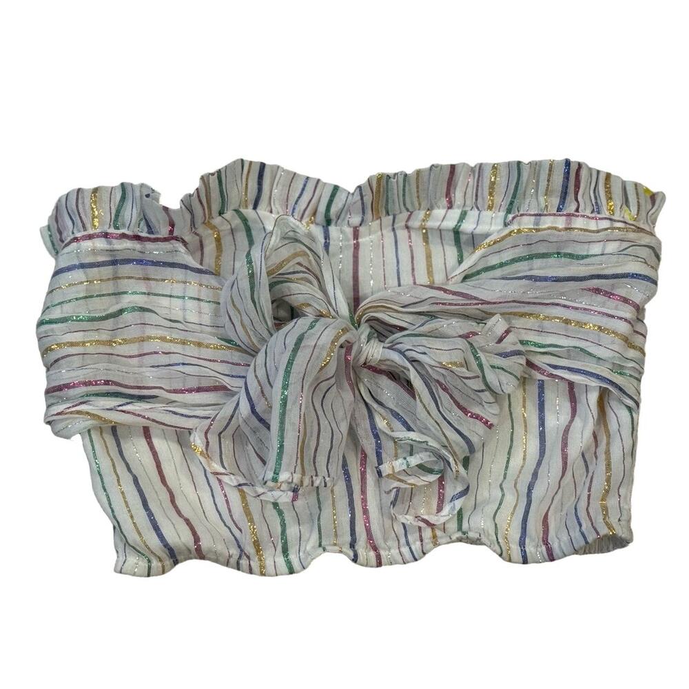 Apiece Apart Top Womens Size 6 Multicolor Strapless‎ Ruffle Trim Metallic